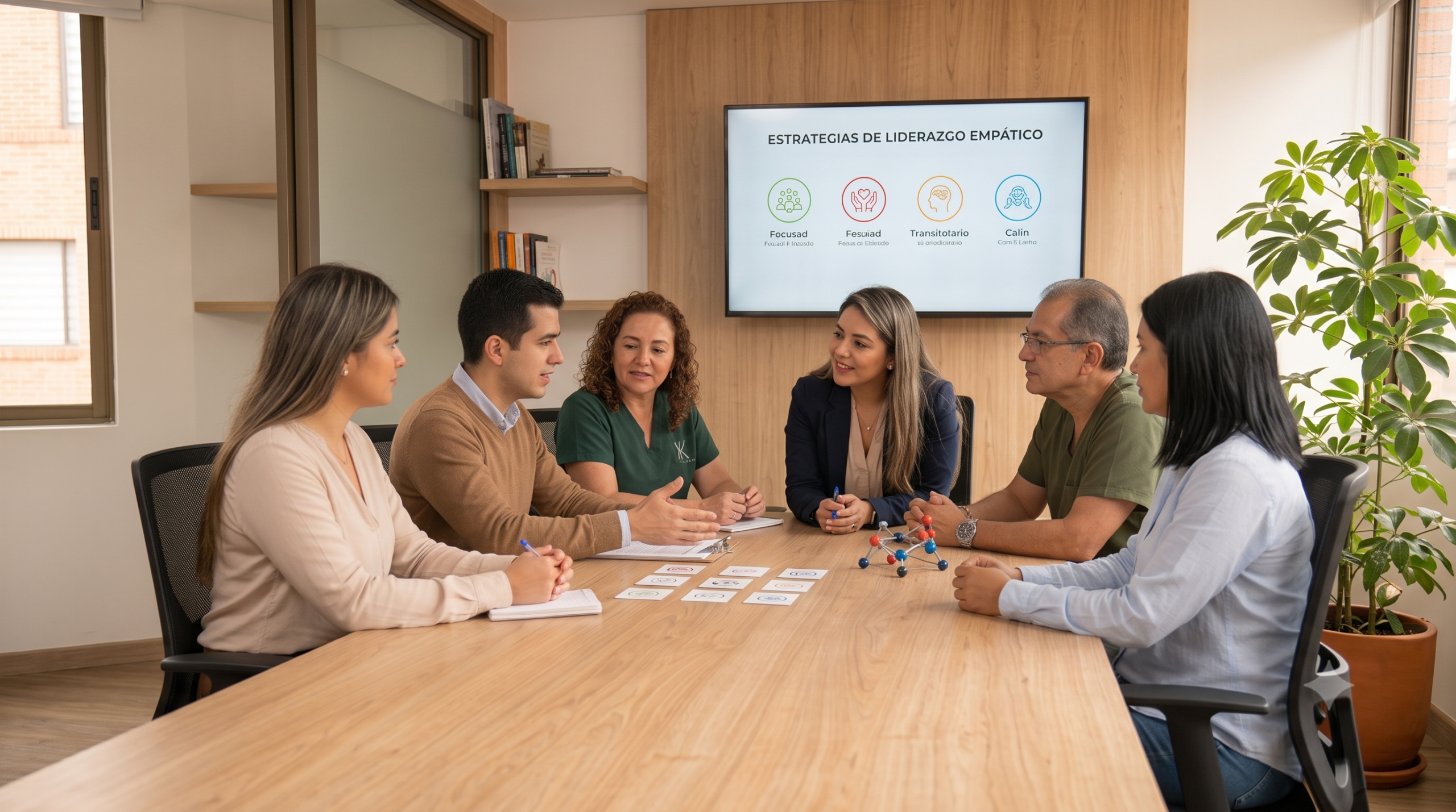 Dos personas conversan frente a un portátil en una sala de reuniones